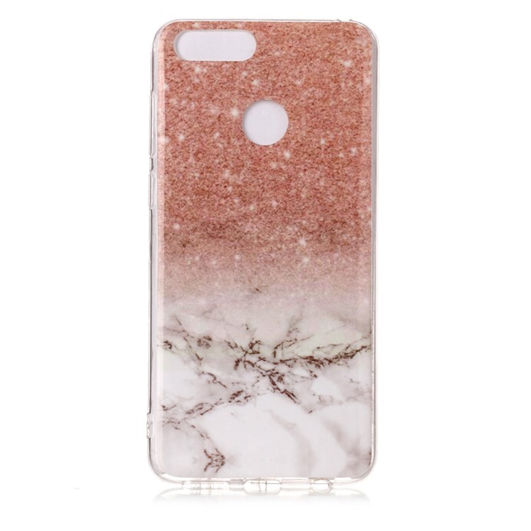 Marble Pattern IMD TPU Shell for Huawei Honor 7X - Orange / Grey-3
