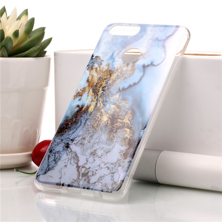 Marble Pattern IMD TPU Shell Cover Case for Huawei Honor 7X - Gold / Blue-1