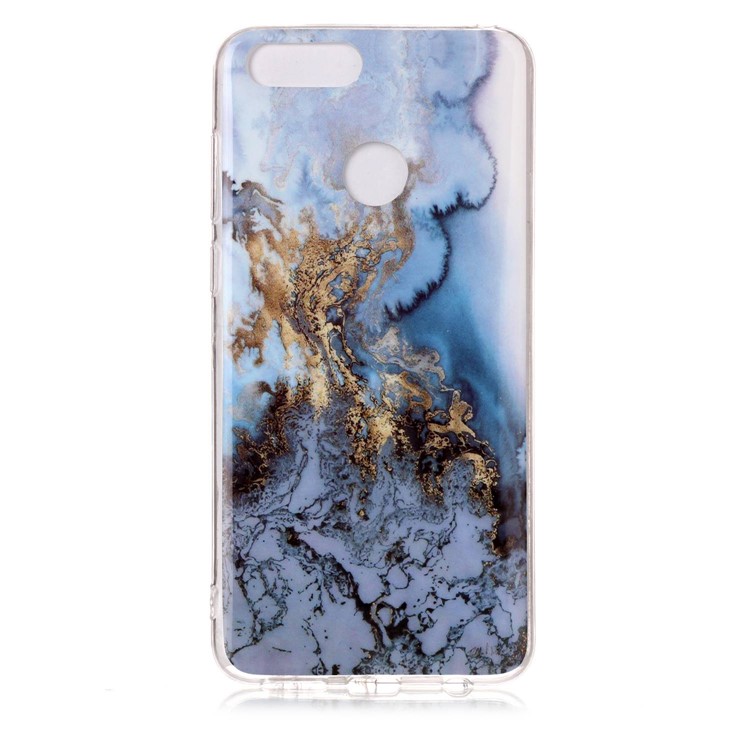 Marble Pattern IMD TPU Shell Cover Case for Huawei Honor 7X - Gold / Blue-3
