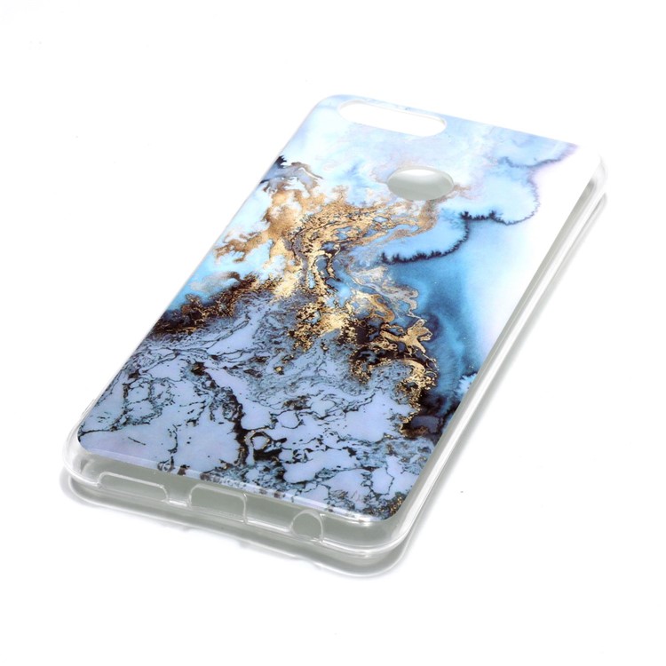 Marble Pattern IMD TPU Shell Cover Case for Huawei Honor 7X - Gold / Blue-5