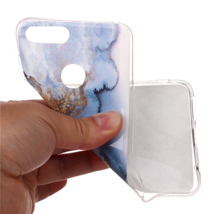 Marble Pattern IMD TPU Shell Cover Case for Huawei Honor 7X - Gold / Blue-7