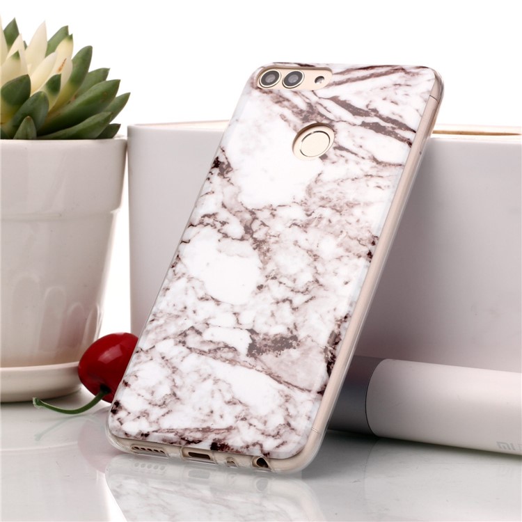 Marble Pattern IMD TPU Back Case for Huawei P Smart / Enjoy 7S - White / Grey-1