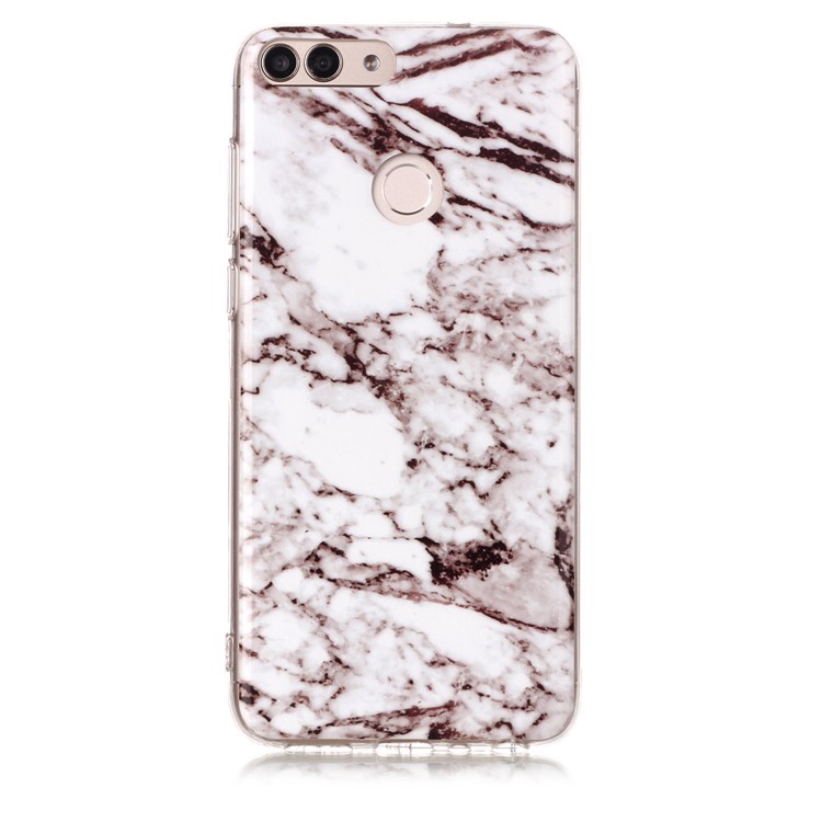 Marble Pattern IMD TPU Back Case for Huawei P Smart / Enjoy 7S - White / Grey-2