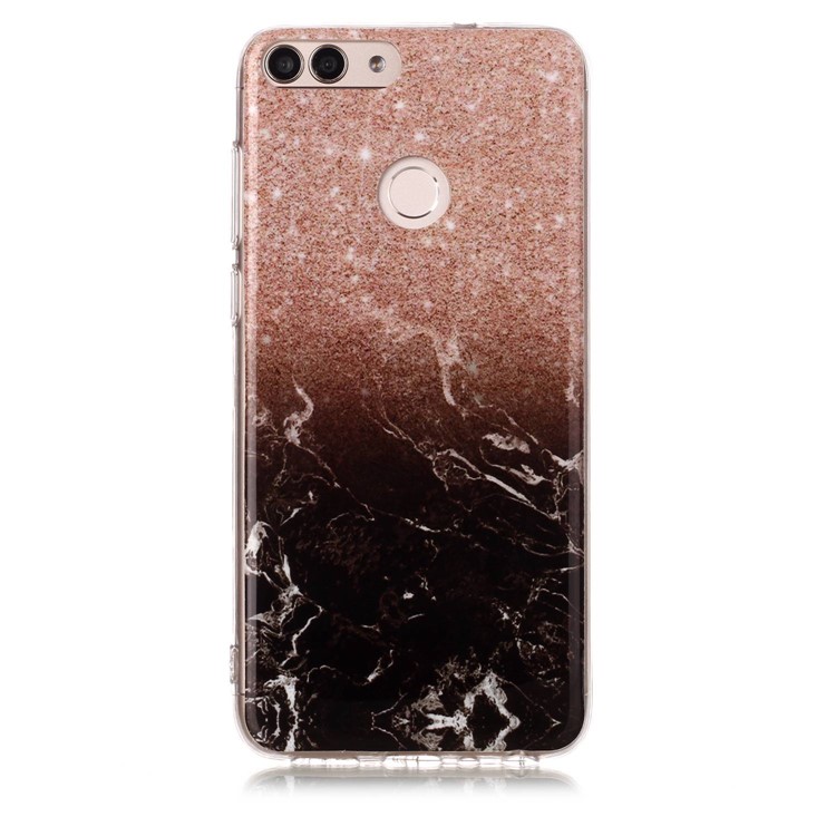 Marble Pattern IMD TPU Shell for Huawei P Smart / Enjoy 7S - Orange / Black-2