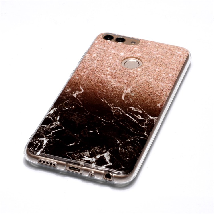 Marble Pattern IMD TPU Shell for Huawei P Smart / Enjoy 7S - Orange / Black-3