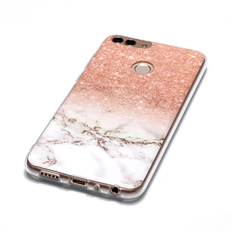 Marmor Muster IMD TPU Abdeckung Für Huawei P Smart / Genieße 7S - Orange / Grau-3