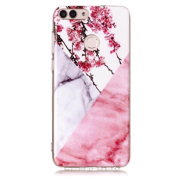 Modèle de Marbre IMD Case de Protection TPU Pour Huawei P Smart / Profitez de 7s - Fleur Rose-2