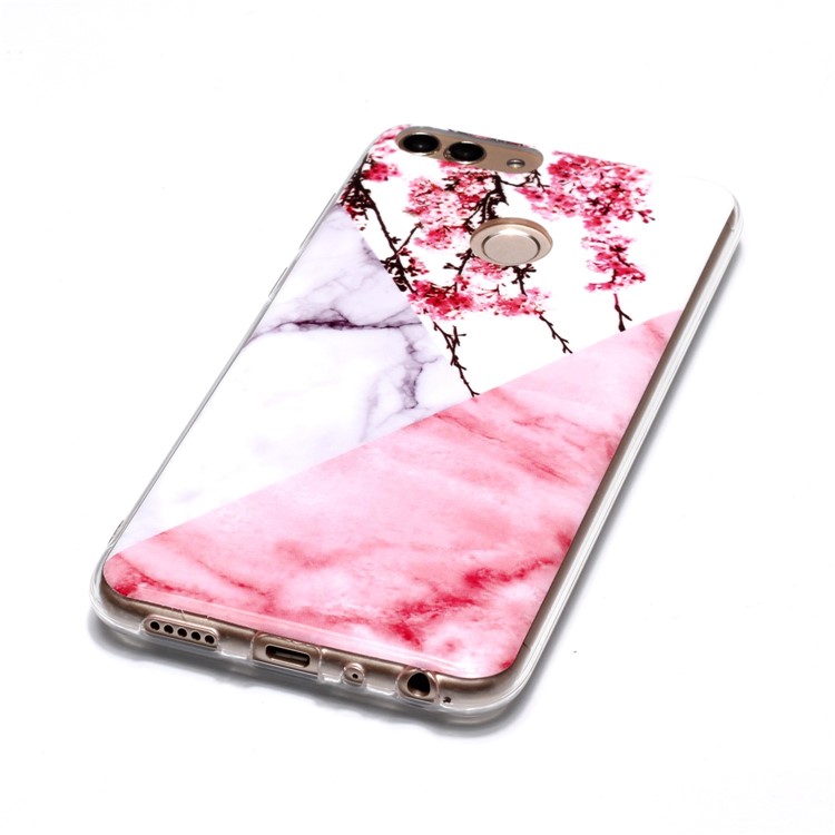 Modèle de Marbre IMD Case de Protection TPU Pour Huawei P Smart / Profitez de 7s - Fleur Rose-3