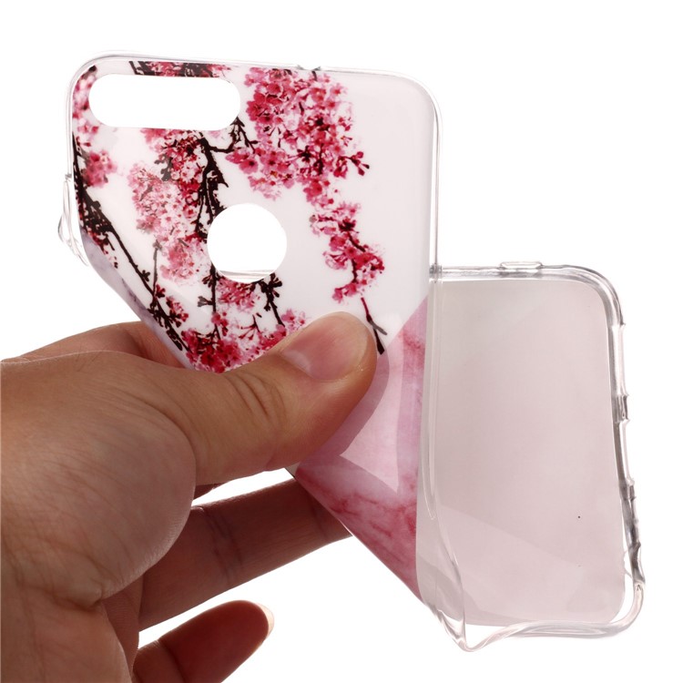 Modèle de Marbre IMD Case de Protection TPU Pour Huawei P Smart / Profitez de 7s - Fleur Rose-4