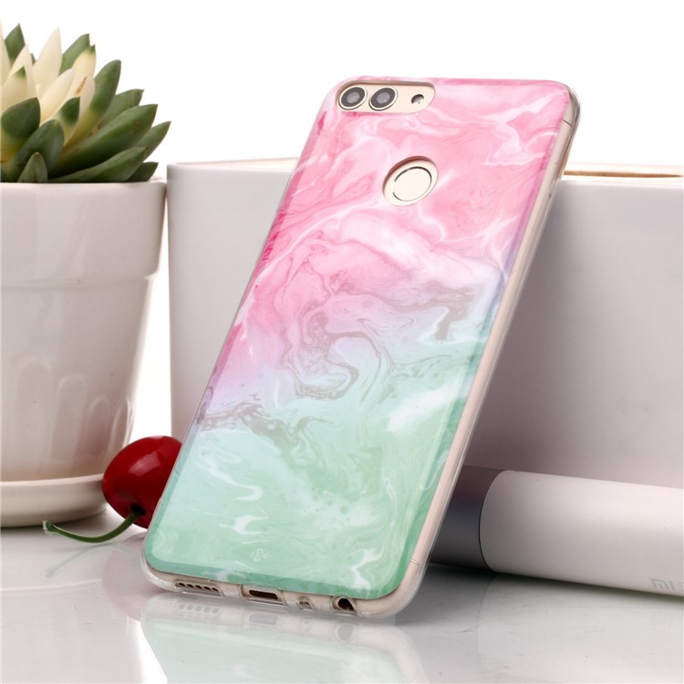 Marmor Muster IMD TPU Schutzhülle Für Huawei P Smart / Genieße 7S - Rosa / Grün-1