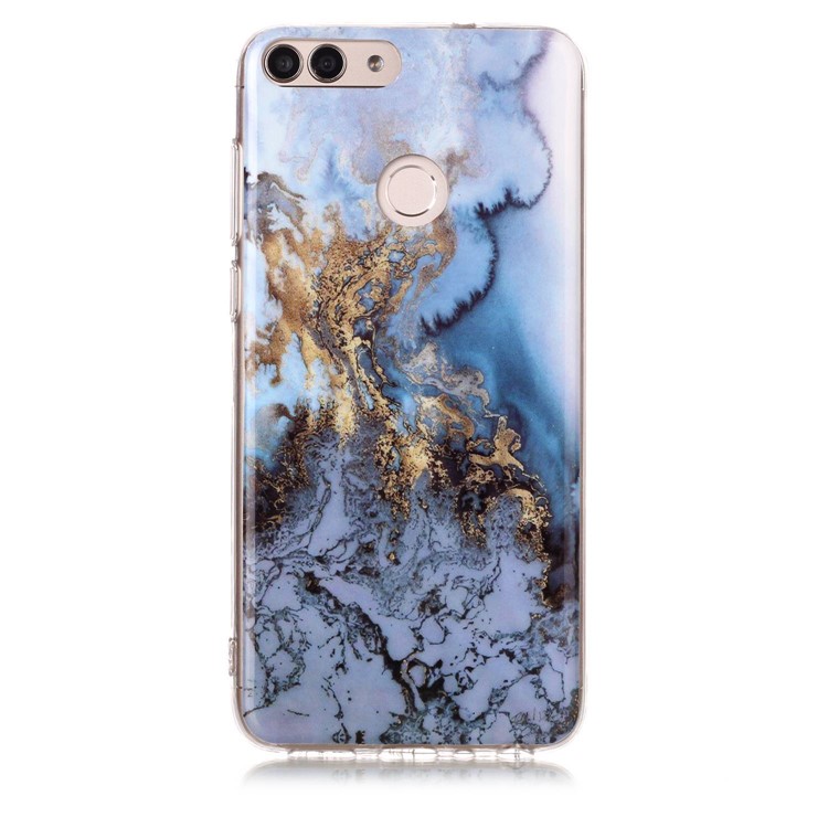 Teste Padrão De Mármore IMD TPU Shell Caso Do Telefone Para Huawei P Inteligente / Aproveite 7S - Ouro / Azul-2