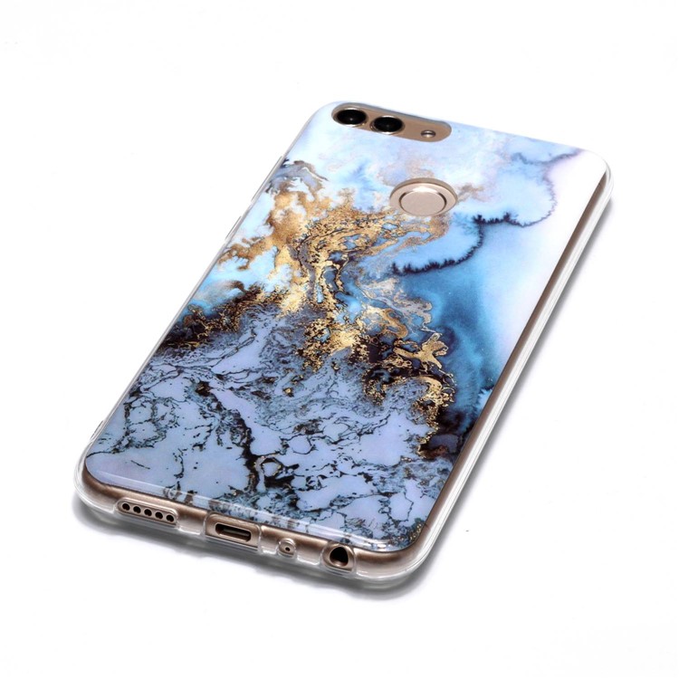 Teste Padrão De Mármore IMD TPU Shell Caso Do Telefone Para Huawei P Inteligente / Aproveite 7S - Ouro / Azul-3