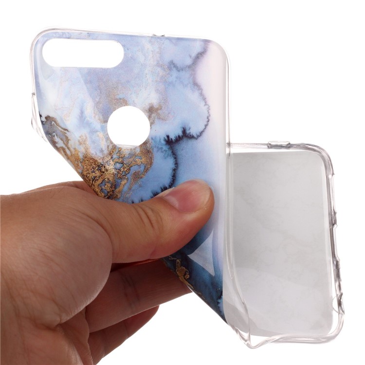 Teste Padrão De Mármore IMD TPU Shell Caso Do Telefone Para Huawei P Inteligente / Aproveite 7S - Ouro / Azul-4