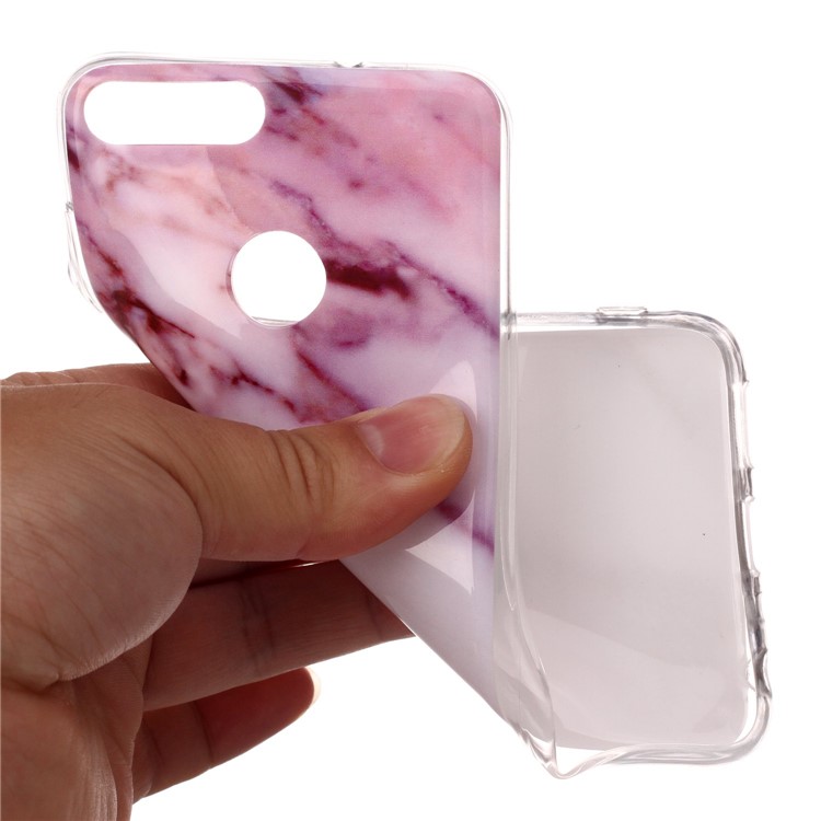 Marble Pattern IMD TPU Case Accessory for Huawei P Smart / Enjoy 7S - Pink / White-4