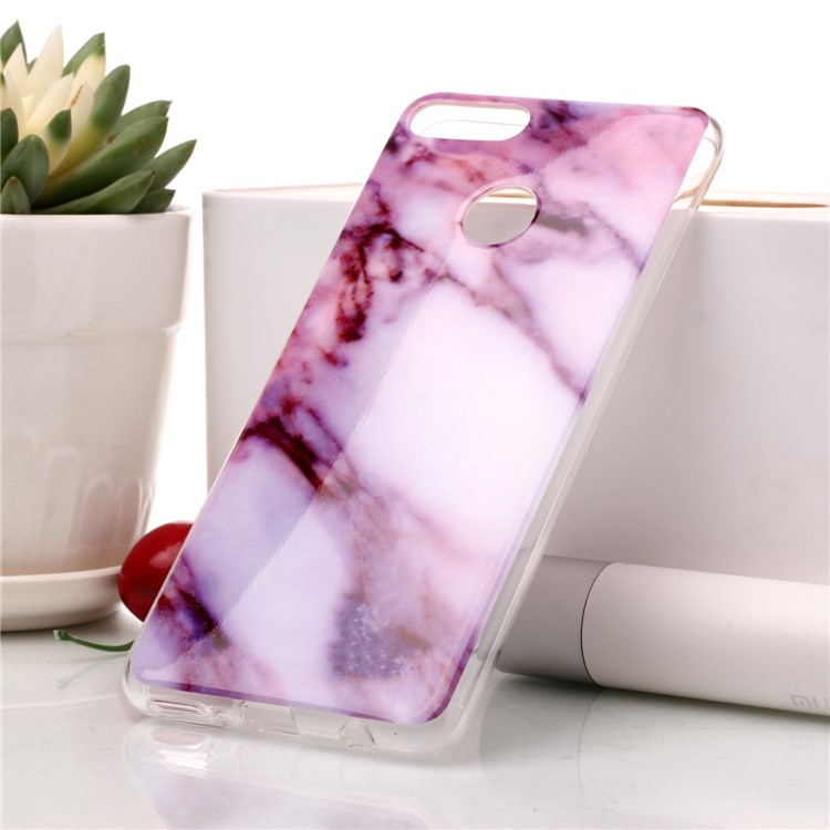 Marble Pattern IMD TPU Shell Case for Huawei Y9 (2018) / Enjoy 8 Plus - Pink / White-1