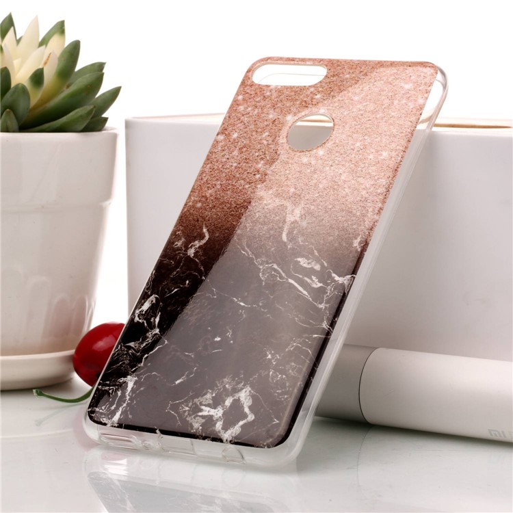 Marble Pattern IMD TPU Shell for Huawei Y9 (2018) / Enjoy 8 Plus - Orange / Black-1