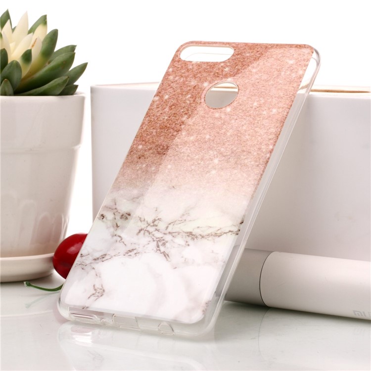 Marble Pattern IMD TPU Cell Phone Case for Huawei Y9 (2018) / Enjoy 8 Plus - Orange / Grey-1