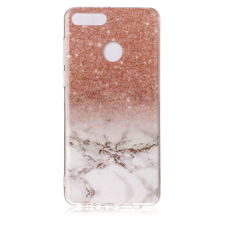 Marble Pattern IMD TPU Cell Phone Case for Huawei Y9 (2018) / Enjoy 8 Plus - Orange / Grey-2