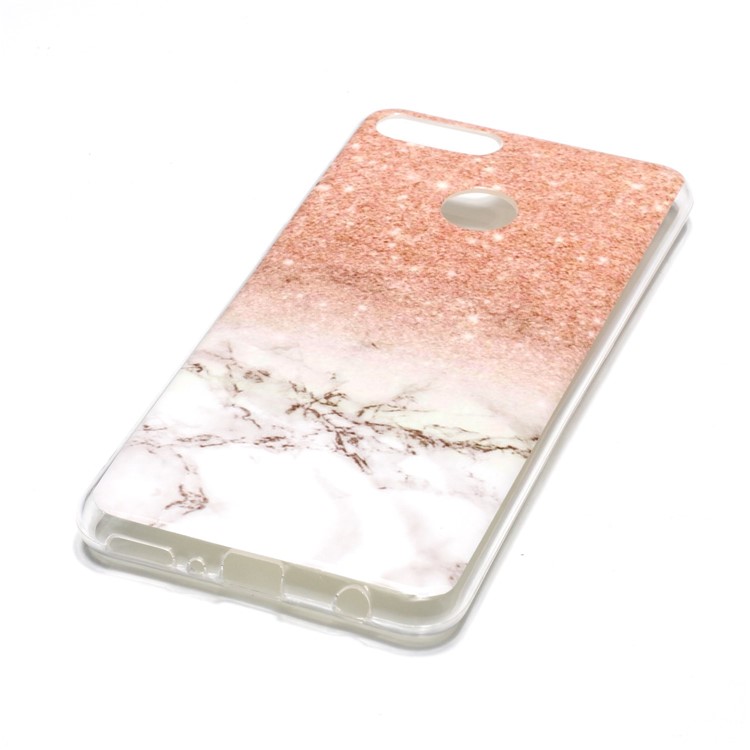Marble Pattern IMD TPU Cell Phone Case for Huawei Y9 (2018) / Enjoy 8 Plus - Orange / Grey-3