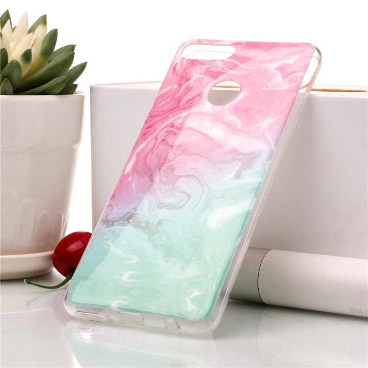 Marble Pattern IMD TPU Protective Case for Huawei Y9 (2018) / Enjoy 8 Plus - Pink / Green-1