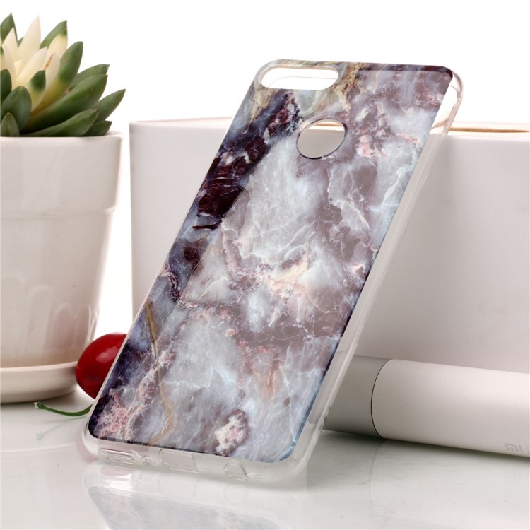 Marble Pattern IMD TPU Gel Cover Case for Huawei Y9 (2018) / Enjoy 8 Plus - Blue / Black-1