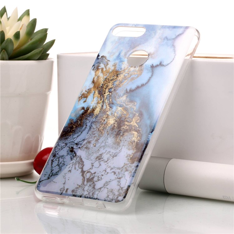 Marble Pattern IMD TPU Gel Cover for Huawei Y9 (2018) / Enjoy 8 Plus - Gold / Blue-1