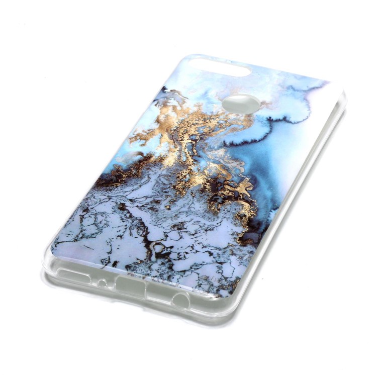 Marble Pattern IMD TPU Gel Cover for Huawei Y9 (2018) / Enjoy 8 Plus - Gold / Blue-3