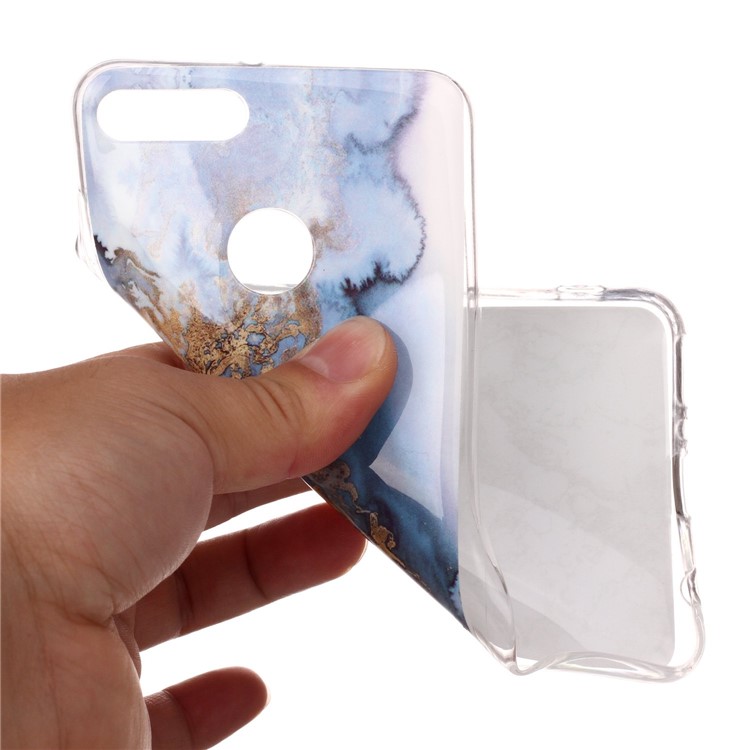 Marble Pattern IMD TPU Gel Cover for Huawei Y9 (2018) / Enjoy 8 Plus - Gold / Blue-4
