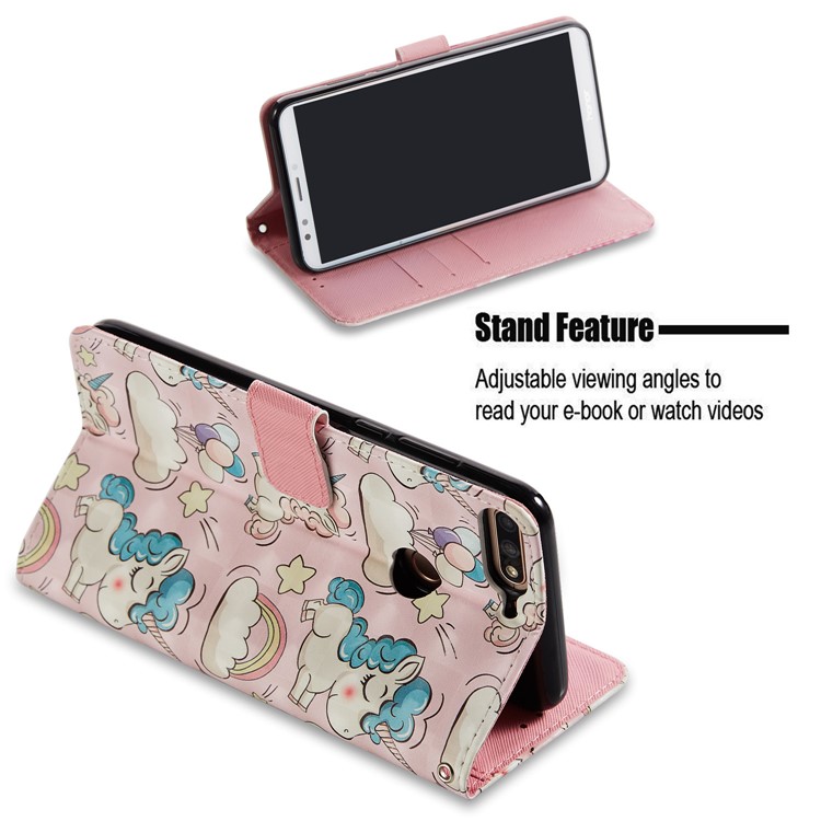 Light Spot Decor Pattern Printing Wallet Leather Case for Huawei Honor 7C / Enjoy 8 /Y7 Prime (2018) - Unicorn-3