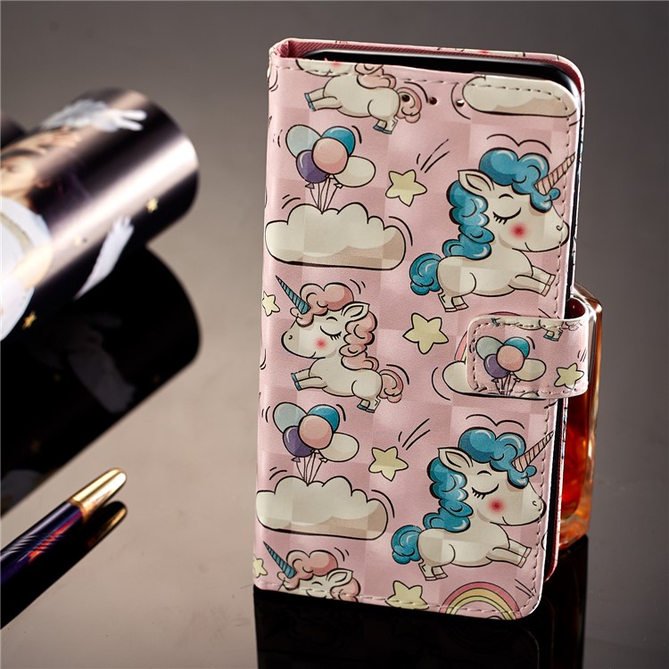 Light Spot Decor Pattern Printing Wallet Leather Case for Huawei Honor 7C / Enjoy 8 /Y7 Prime (2018) - Unicorn-7