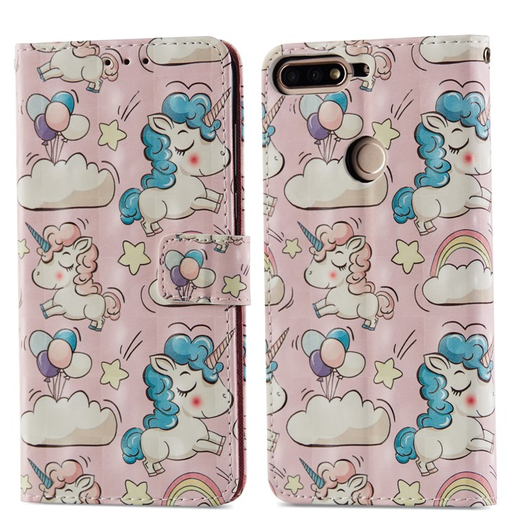 Light Spot Decor Pattern Printing Wallet Leather Case for Huawei Honor 7C / Enjoy 8 /Y7 Prime (2018) - Unicorn-8