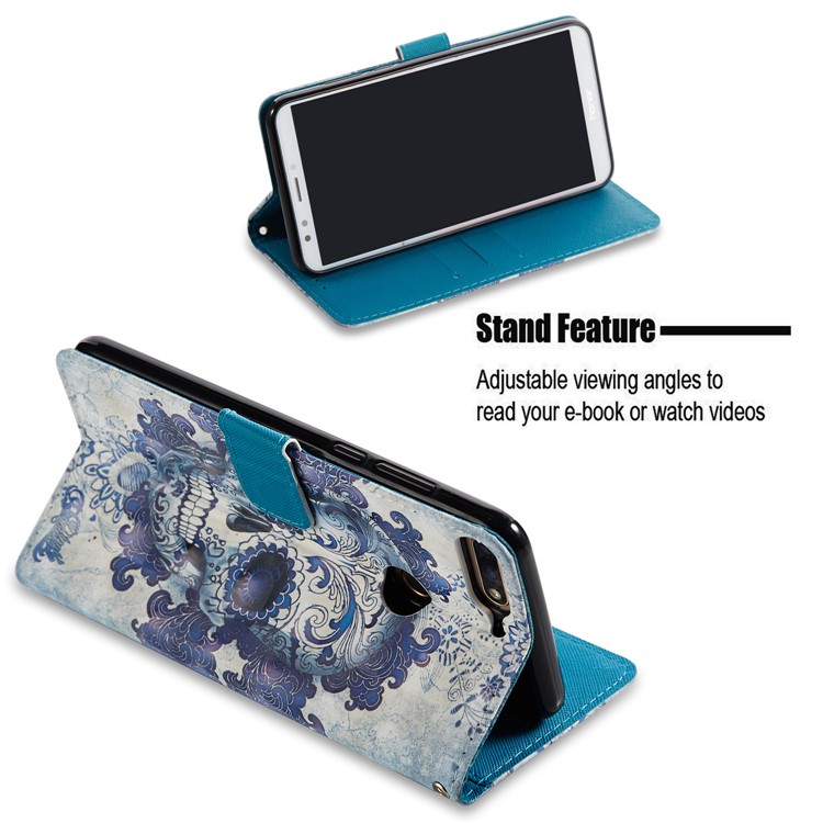 Light Spot Decor Pattern Printing Wallet Leather Cover for Huawei Honor 7C / Enjoy 8 /Y7 Prime (2018) - Cool Skull-3