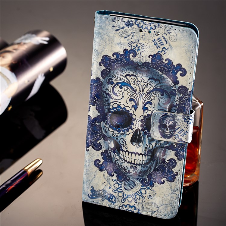 Light Spot Decor Pattern Printing Wallet Leather Cover for Huawei Honor 7C / Enjoy 8 /Y7 Prime (2018) - Cool Skull-5