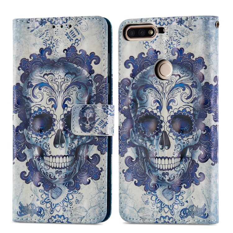 Light Spot Decor Pattern Printing Wallet Leather Cover for Huawei Honor 7C / Enjoy 8 /Y7 Prime (2018) - Cool Skull-6