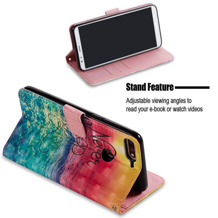 Light Spot Decor Pattern Printing Wallet Leather Shell for Huawei Honor 7C / Enjoy 8 /Y7 Prime (2018) - Never Stop Dreaming-3