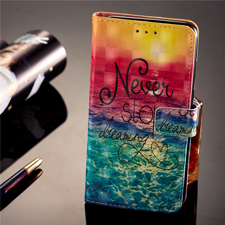 Light Spot Decor Pattern Printing Wallet Leather Shell for Huawei Honor 7C / Enjoy 8 /Y7 Prime (2018) - Never Stop Dreaming-6