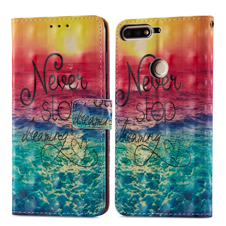 Light Spot Decor Pattern Printing Wallet Leather Shell for Huawei Honor 7C / Enjoy 8 /Y7 Prime (2018) - Never Stop Dreaming-7