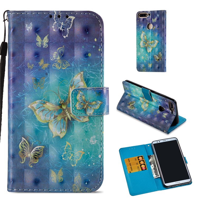 Light Spot Decor Pattern Printing Wallet Leather Stand Phone Case for Huawei Honor 7C / Enjoy 8 /Y7 Prime (2018) - Butterfly-1