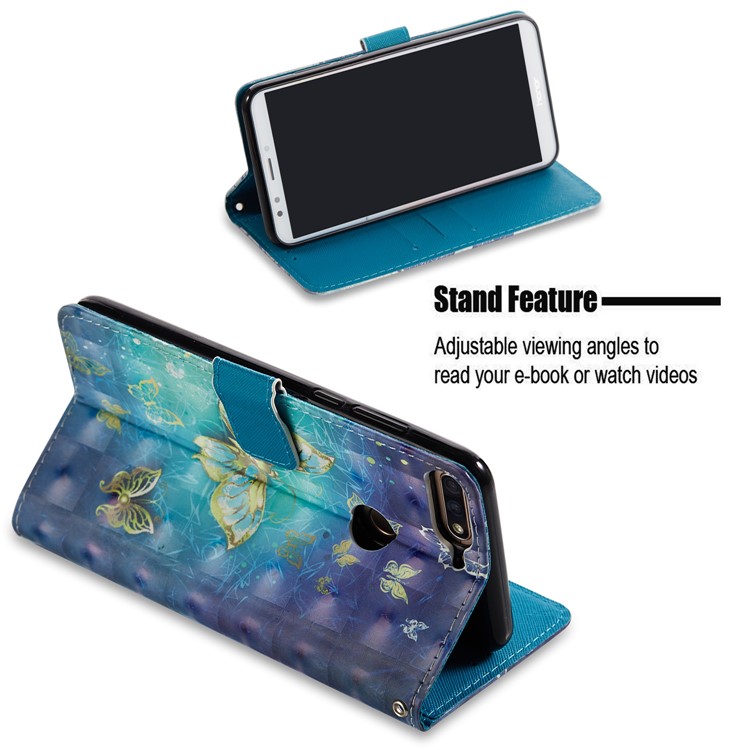 Light Spot Decor Pattern Printing Wallet Leather Stand Phone Case for Huawei Honor 7C / Enjoy 8 /Y7 Prime (2018) - Butterfly-3