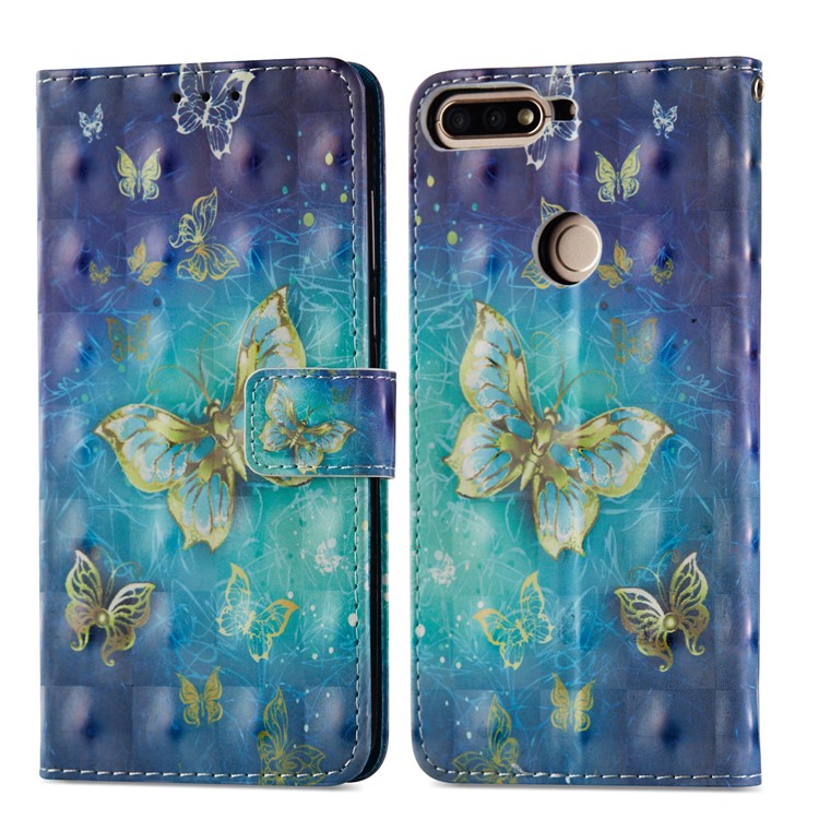 Light Spot Decor Pattern Printing Wallet Leather Stand Phone Case for Huawei Honor 7C / Enjoy 8 /Y7 Prime (2018) - Butterfly-8
