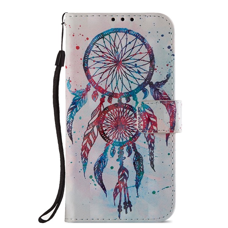 Light Spot Decor Pattern Printing Wallet Leather Stand Phone Cover for Huawei Honor 7C / Enjoy 8 /Y7 Prime (2018) - Feather Dream Catcher-2