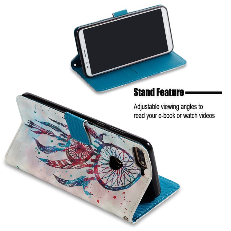 Light Spot Decor Pattern Printing Wallet Leather Stand Phone Cover for Huawei Honor 7C / Enjoy 8 /Y7 Prime (2018) - Feather Dream Catcher-3