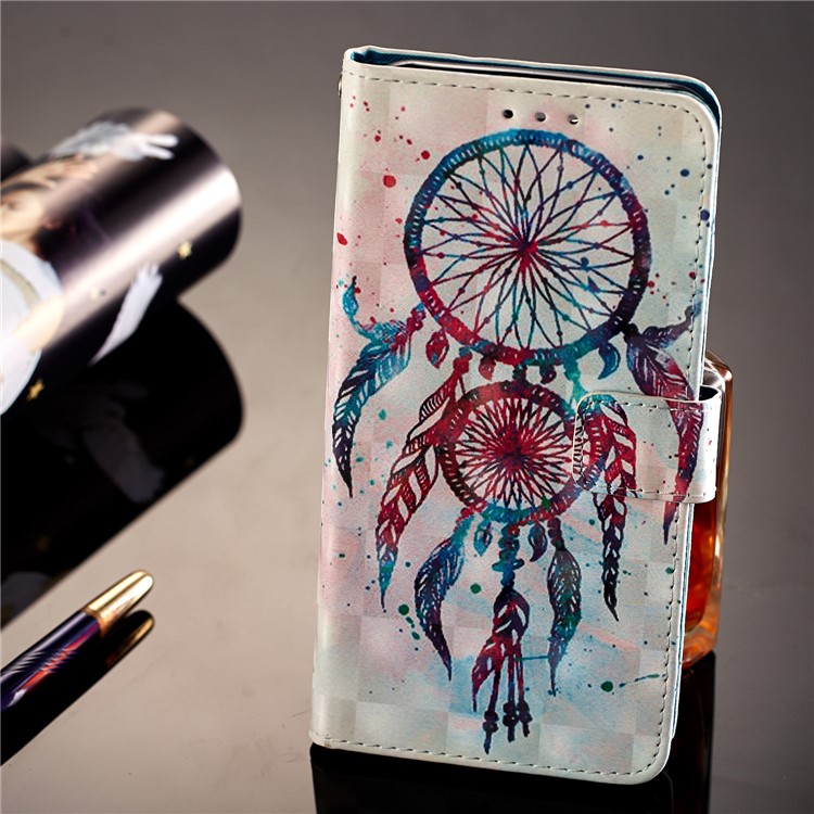 Light Spot Decor Pattern Printing Wallet Leather Stand Phone Cover for Huawei Honor 7C / Enjoy 8 /Y7 Prime (2018) - Feather Dream Catcher-7