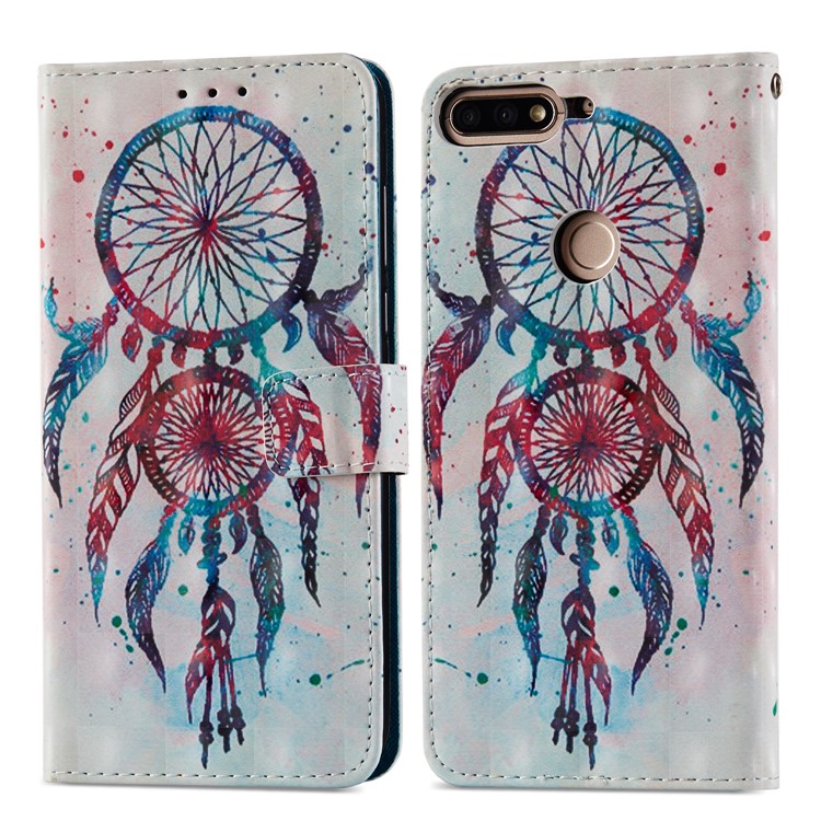 Light Spot Decor Pattern Printing Wallet Leather Stand Phone Cover for Huawei Honor 7C / Enjoy 8 /Y7 Prime (2018) - Feather Dream Catcher-8