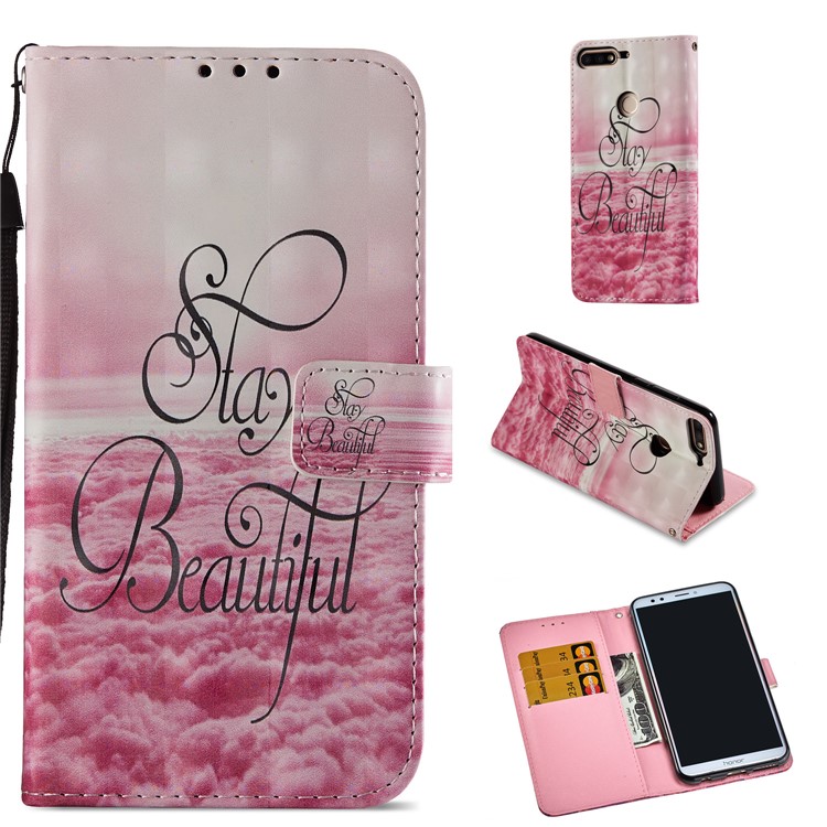 Light Spot Decor Pattern Printing Wallet Leather Stand Phone Shell for Huawei Honor 7C / Enjoy 8 /Y7 Prime (2018) - Stay Beautiful-1