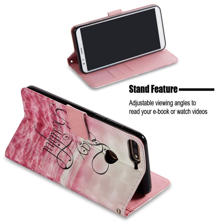 Light Spot Decor Pattern Printing Wallet Leather Stand Phone Shell for Huawei Honor 7C / Enjoy 8 /Y7 Prime (2018) - Stay Beautiful-3