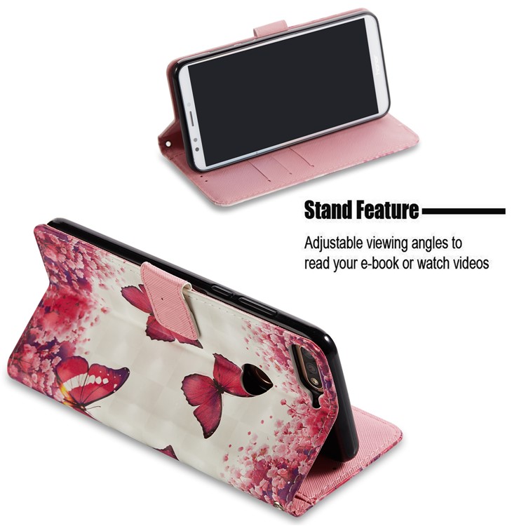 Light Spot Decor Pattern Printing Leather Wallet Stand Mobile Case for Huawei Honor 7C / Enjoy 8 /Y7 Prime (2018) - Butterfly and Flower-3