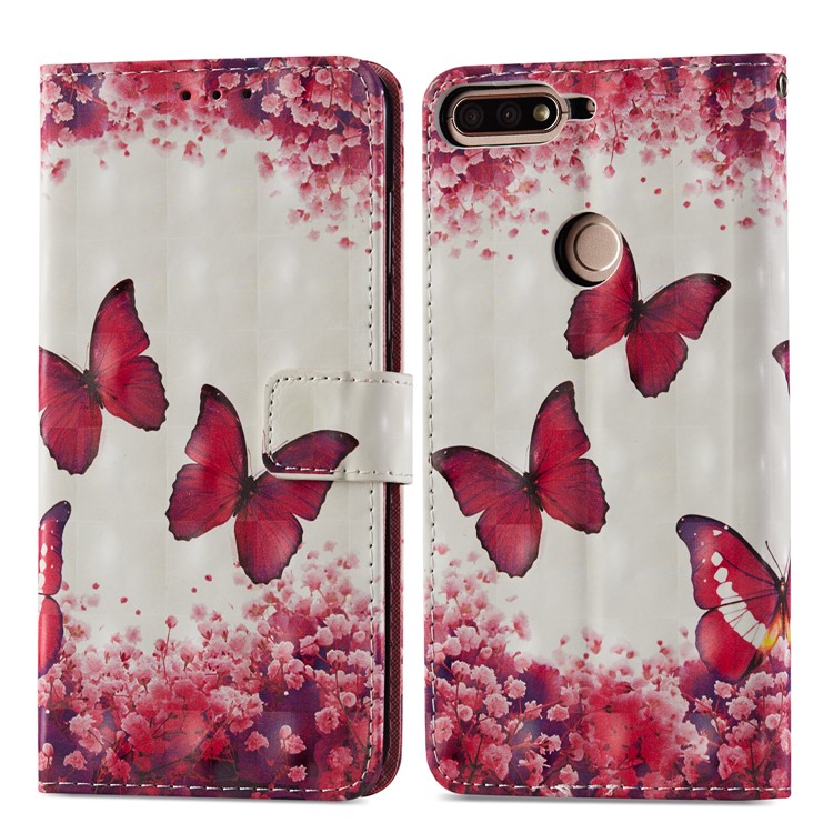 Light Spot Decor Pattern Printing Leather Wallet Stand Mobile Case for Huawei Honor 7C / Enjoy 8 /Y7 Prime (2018) - Butterfly and Flower-8