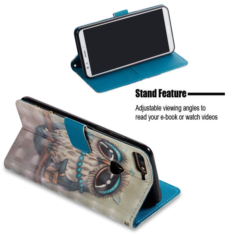 Light Spot Decor Pattern Printing Leather Wallet Stand Mobile Cover for Huawei Honor 7C / Enjoy 8 /Y7 Prime (2018) - Owl on the Branch-3