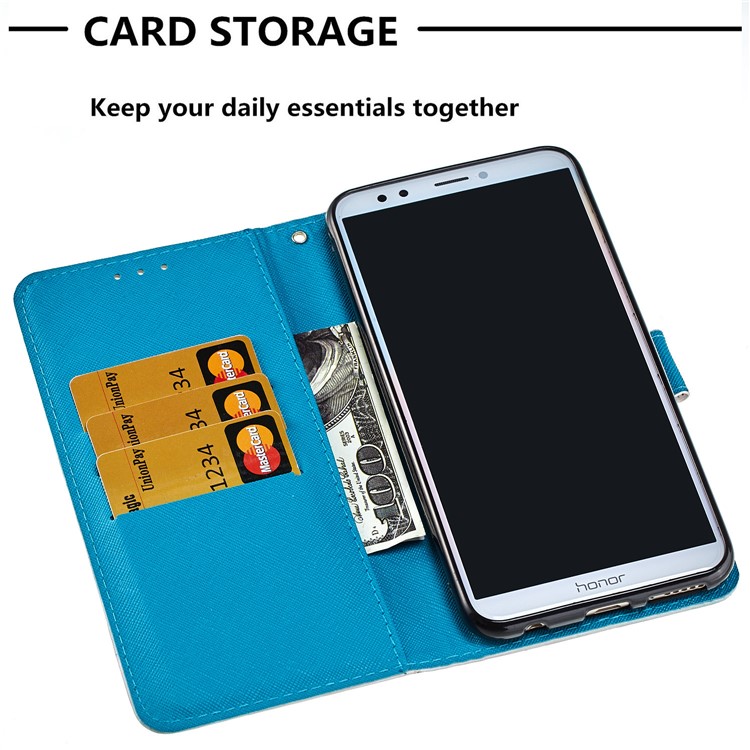 Light Spot Decor Pattern Printing Leather Wallet Stand Mobile Cover for Huawei Honor 7C / Enjoy 8 /Y7 Prime (2018) - Owl on the Branch-5